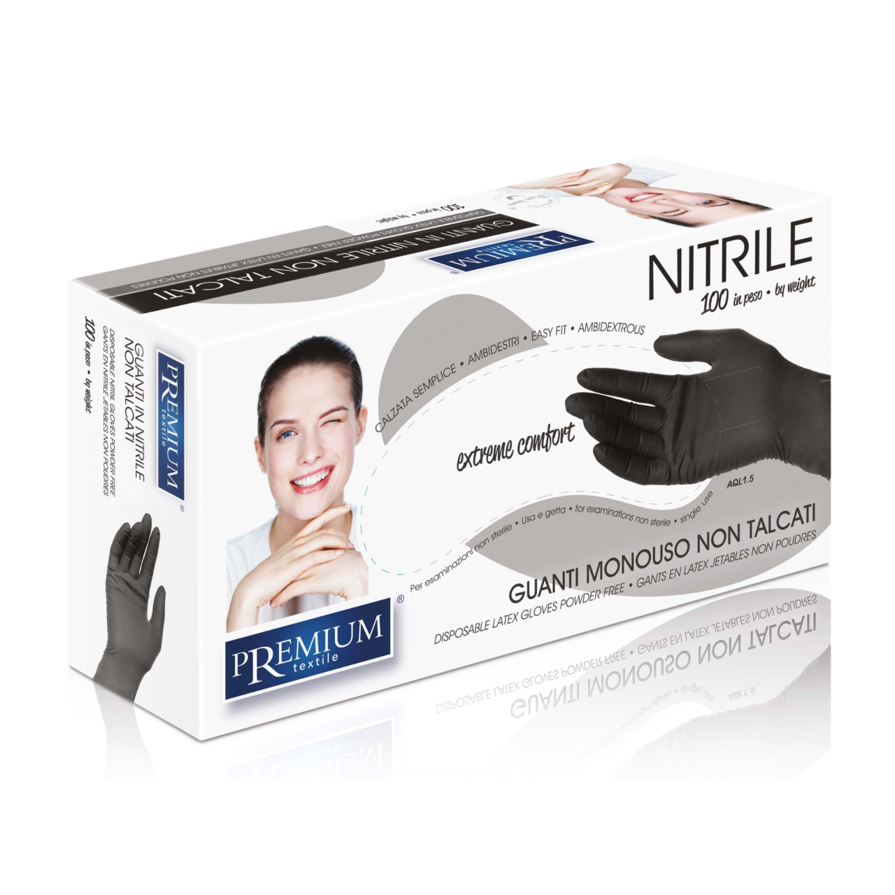 XanitaliaPro Puderfreie schwarze Nitrilhandschuhe 100 Stück