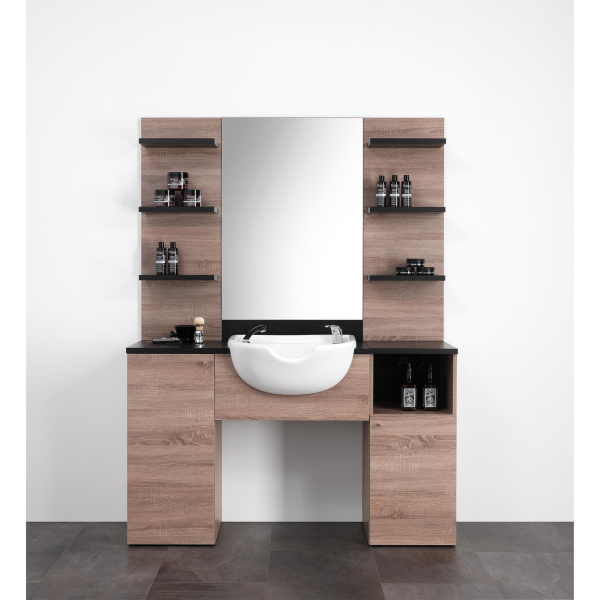 XanitaliaPro Barber 1 Barbershop Cabinet Black Laminate & Oak