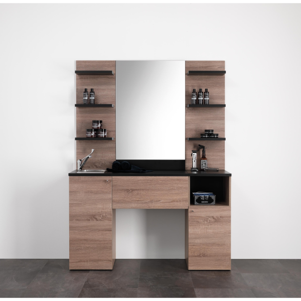 XanitaliaPro Barber 2 Barbershop Cabinet Black Laminate & Oak
