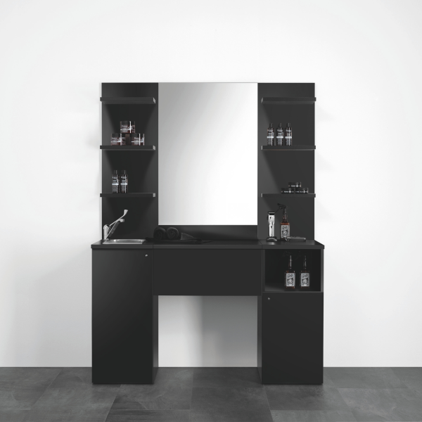 XanitaliaPro Barber 2 Black Barber Shop Cabinet Black Laminate