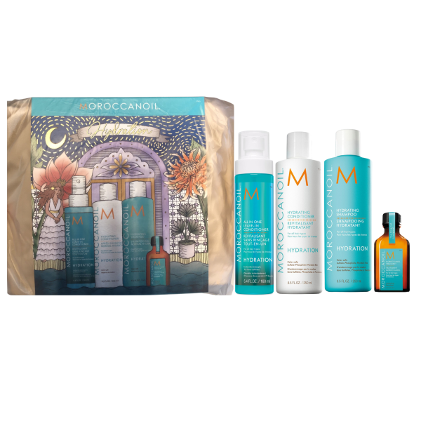 Moroccanoil Hydration Set: Shampoo, Balsamo, Balsamo leave-in e Trattamento 250 ml + 250 ml + 160 ml + 25 ml