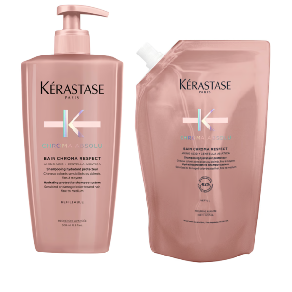 Kérastase Chroma Absolu Bain Chroma Respect Shampoo + Refill Set - 500 ml + 500 ml
